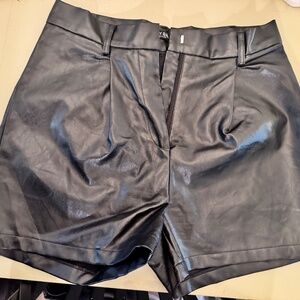 Black Mid Waist Faux Leather Shorts